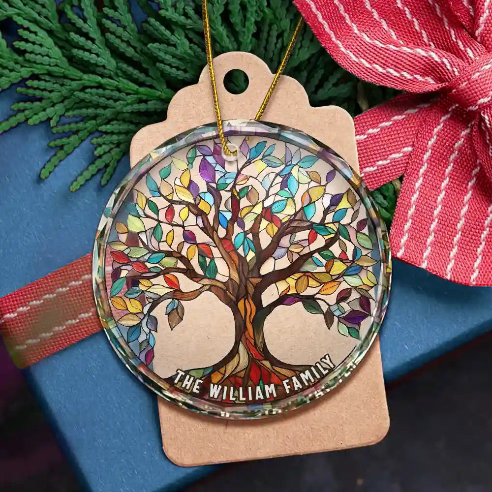 Family Tree Of Life - Personalized Circle Glass Ornament