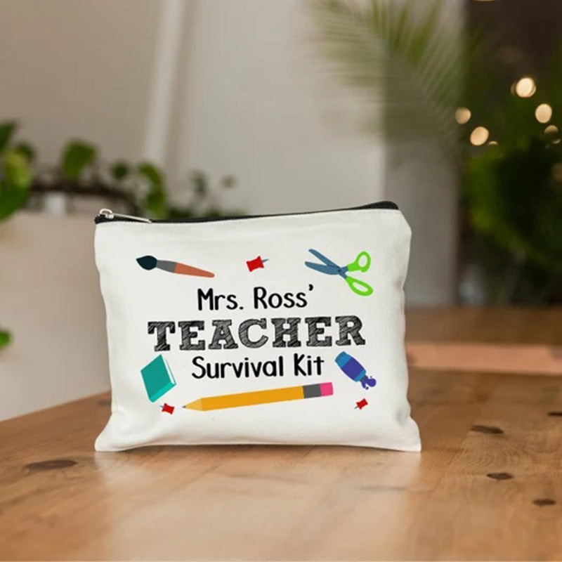 Teacher Survival Kit, Gift for Teacher, Teacher Appreciation, Personalized Makeup Bag