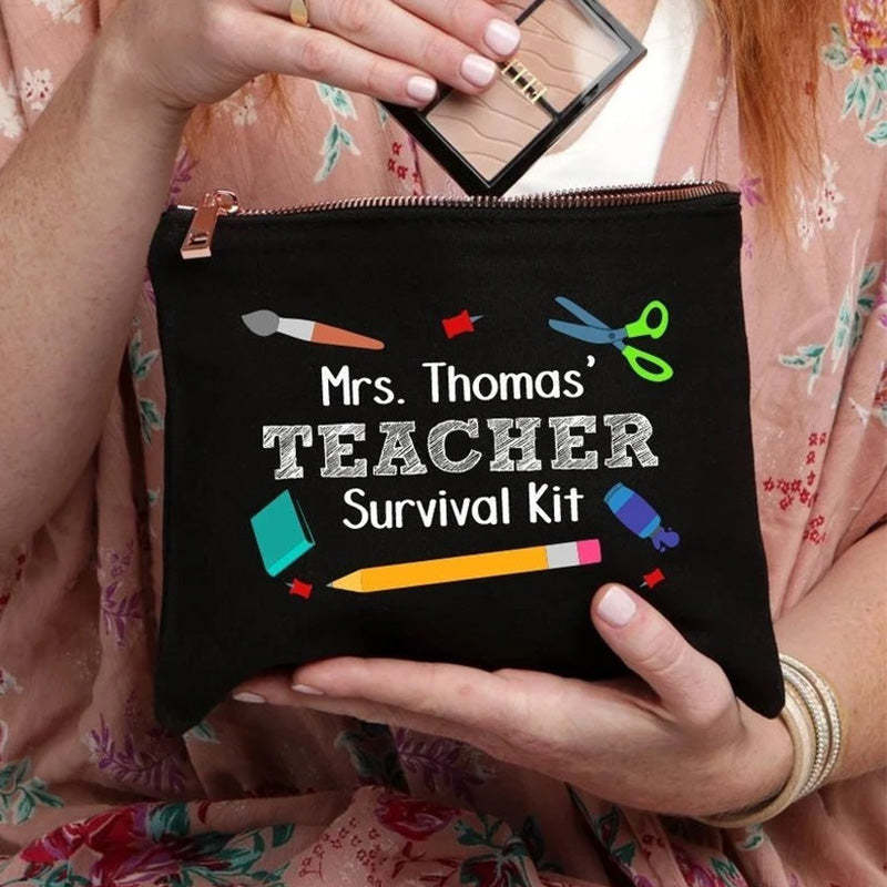 Teacher Survival Kit, Gift for Teacher, Teacher Appreciation, Personalized Makeup Bag