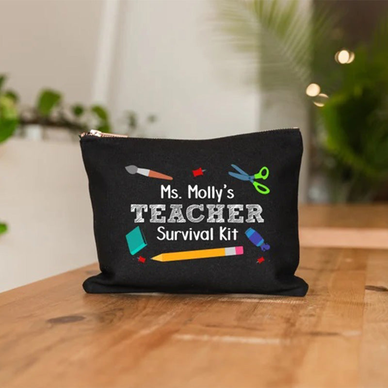 Teacher Survival Kit, Gift for Teacher, Teacher Appreciation, Personalized Makeup Bag