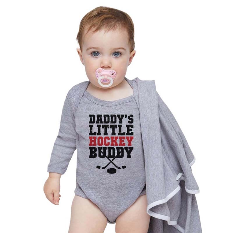 Custom Hockey Baby Bodysuit - "Daddy's Little Hockey Buddy" Personalized Baby Outfit