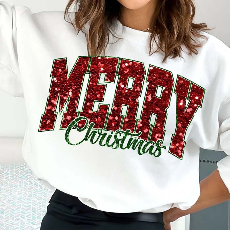Christmas Glitter Design Sweatshirt Custom Name and Number