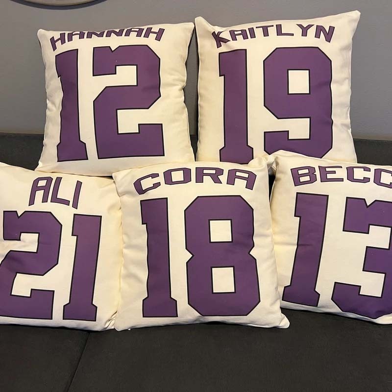 Personalized Sports Throw Pillow Cover Decor w/Number & Name - Baseball Basketball Football Soccer Pillows Case
