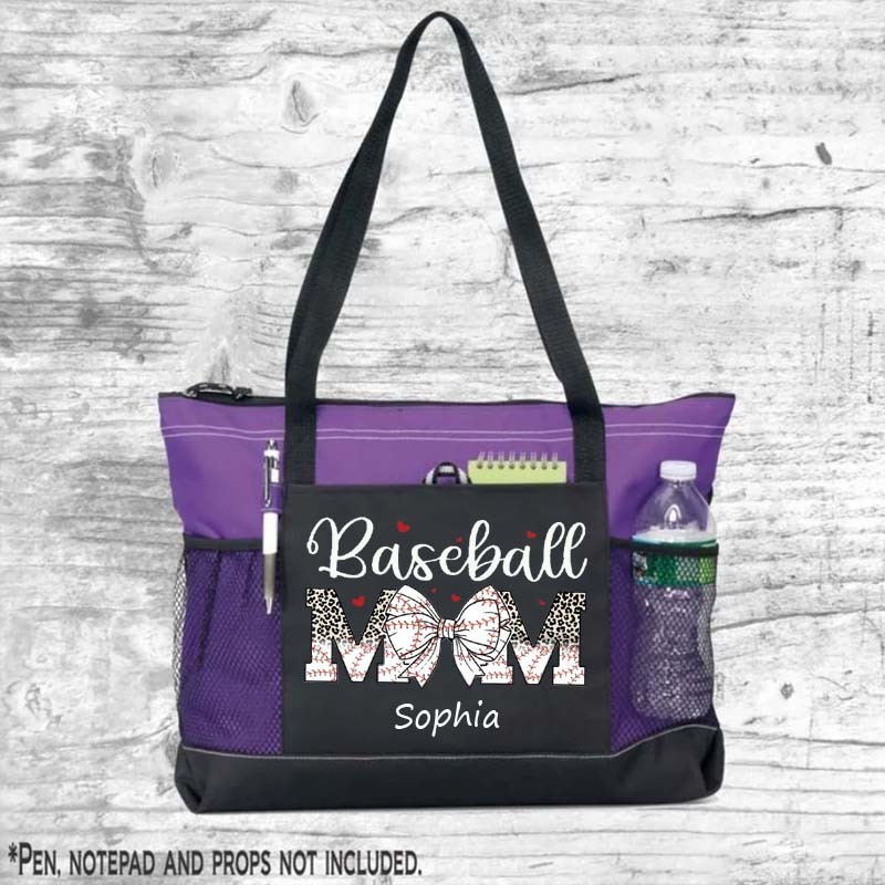 Custom Sport Softball/ Baseball Mom With Bow Tote Bag Game Day Mom Tote Bag