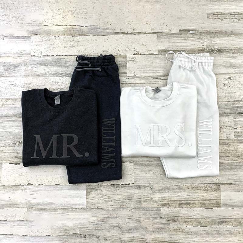 Custom Mr and Mrs Sweatshirts Embossed Mr and Mrs Tracksuit