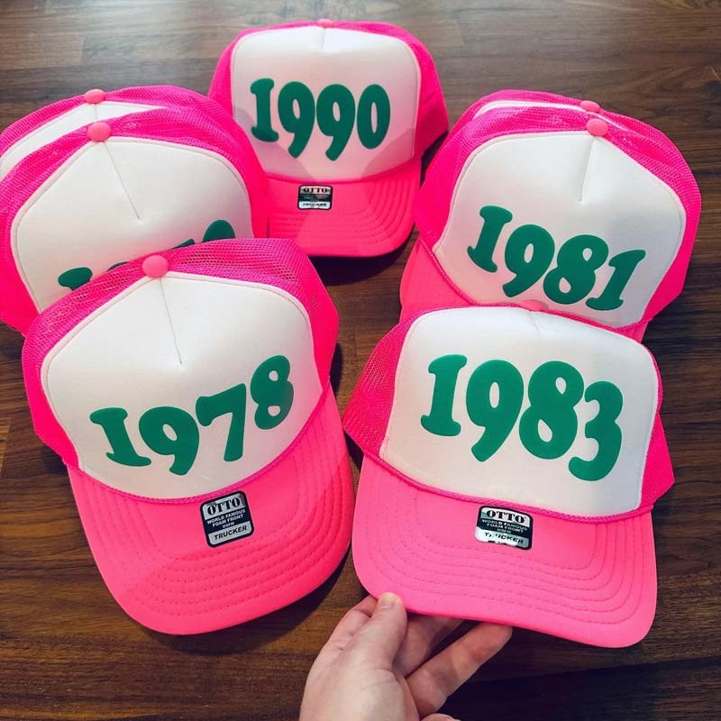 Custom Puff Birth Year Trucker Hats, Birthday Year Trucker Caps,Custom Player Number Trucker Hat