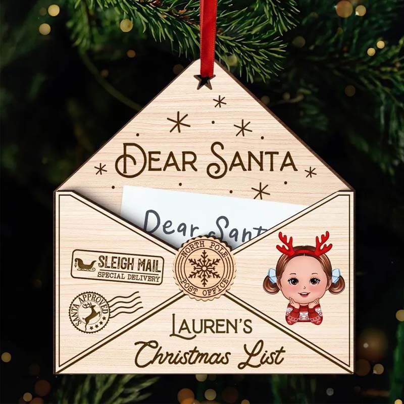 Letter To Santa Personalized Wooden Ornament, Christmas Gift For Little Ones