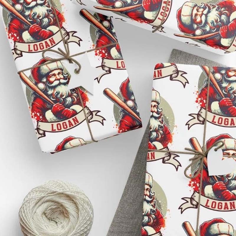 Personalized Baseball Fan Christmas Wrapping Paper For Baseball Lovers Christmas Wrap For Sports Fan