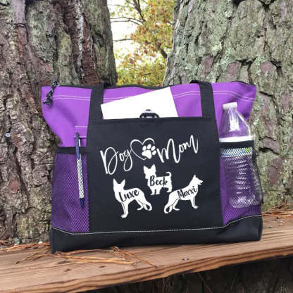 Personalised With Dog Silhouette & Breed Name Tote Bag, Dog Mom Tote Bag