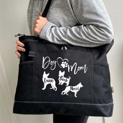 Personalised With Dog Silhouette & Breed Name Tote Bag, Dog Mom Tote Bag