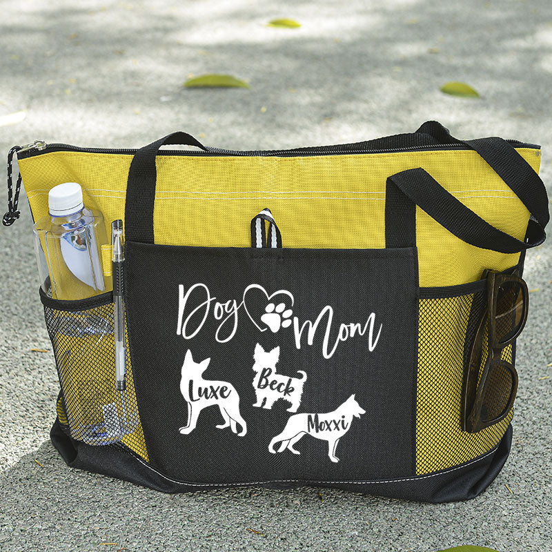 Personalised With Dog Silhouette & Breed Name Tote Bag, Dog Mom Tote Bag