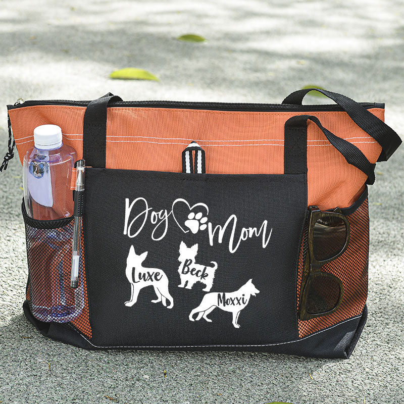 Personalised With Dog Silhouette & Breed Name Tote Bag, Dog Mom Tote Bag