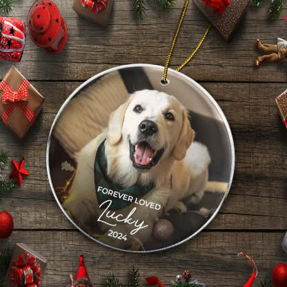  Custom Photo Forever Loved Memorial Dog Cat Pet - Personalized Circle Acrylic Ornament