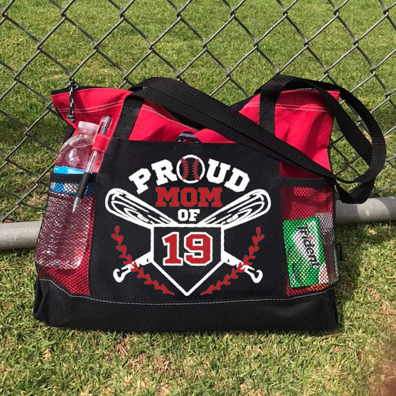 Proud Baseball Mom Jersey Number Tote Bag