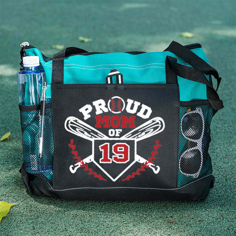 Proud Baseball Mom Jersey Number Tote Bag