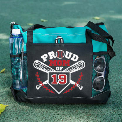 Proud Baseball Mom Jersey Number Tote Bag