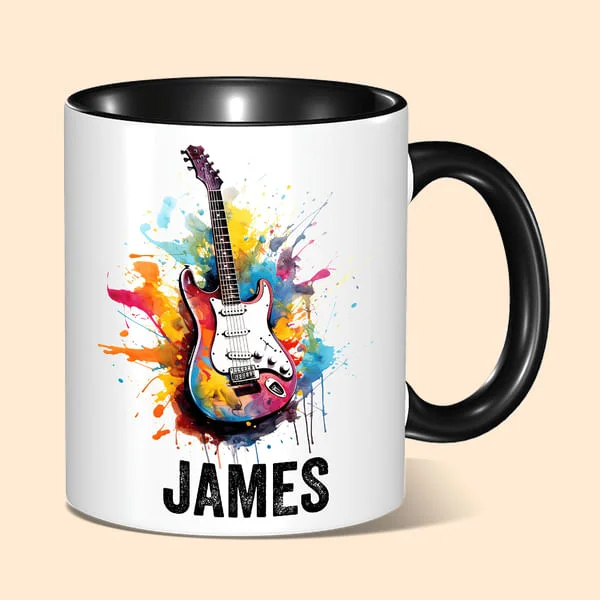 Personalized Colorful Splash Ink Guitar Theme 11oz Ceramic Mug
