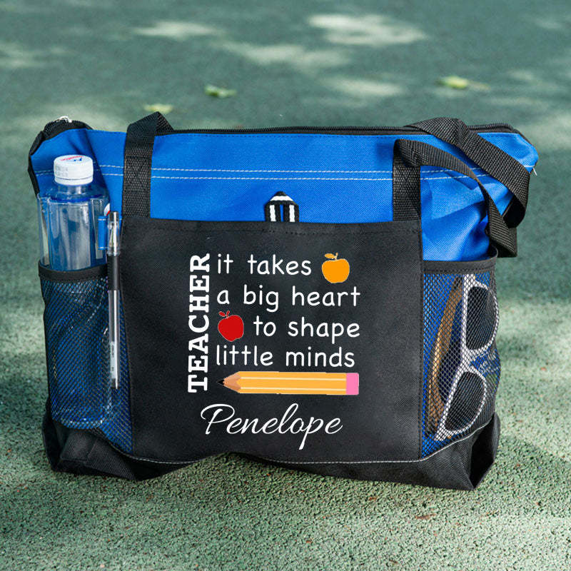 It Takes a Big Heart to Shape Little Minds Apple and Pencil Teacher Tote Bag