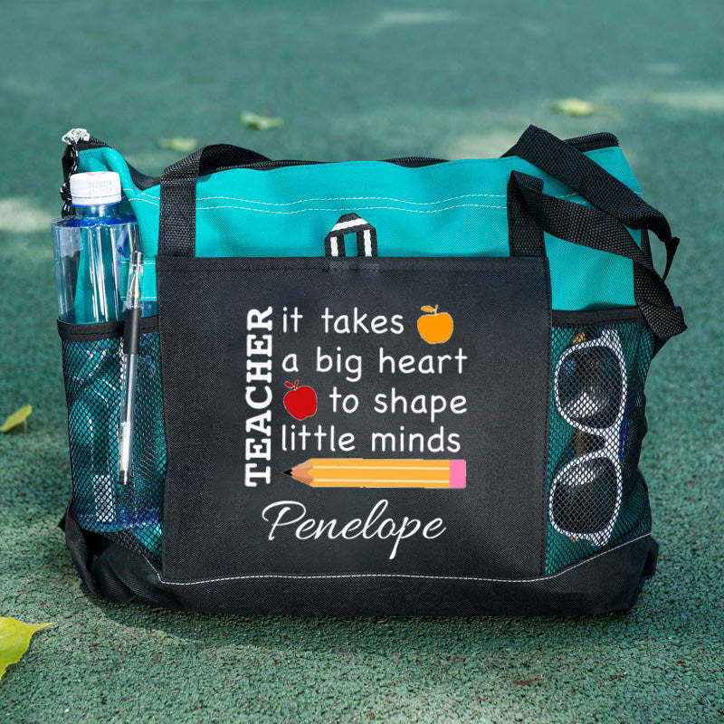 It Takes a Big Heart to Shape Little Minds Apple and Pencil Teacher Tote Bag