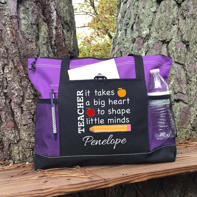 It Takes a Big Heart to Shape Little Minds Apple and Pencil Teacher Tote Bag