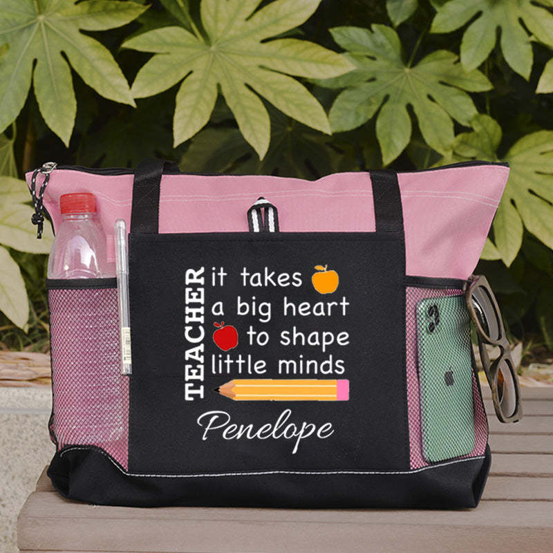 It Takes a Big Heart to Shape Little Minds Apple and Pencil Teacher Tote Bag