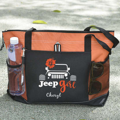 Flower Tote Bag, Jeep girl Personalized Tote Bag, Custom Tote Bag
