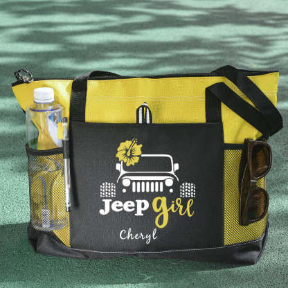 Flower Tote Bag, Jeep girl Personalized Tote Bag, Custom Tote Bag