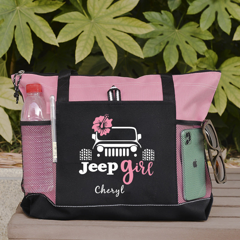 Flower Tote Bag, Jeep girl Personalized Tote Bag, Custom Tote Bag