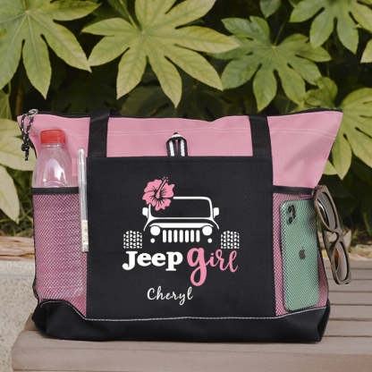 Flower Tote Bag, Jeep girl Personalized Tote Bag, Custom Tote Bag