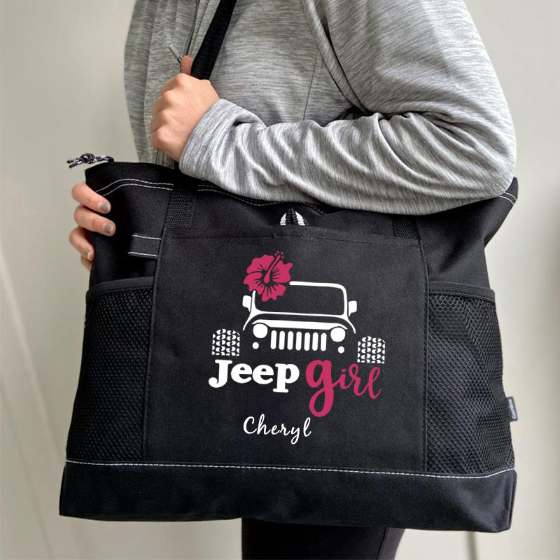 Flower Tote Bag, Jeep girl Personalized Tote Bag, Custom Tote Bag