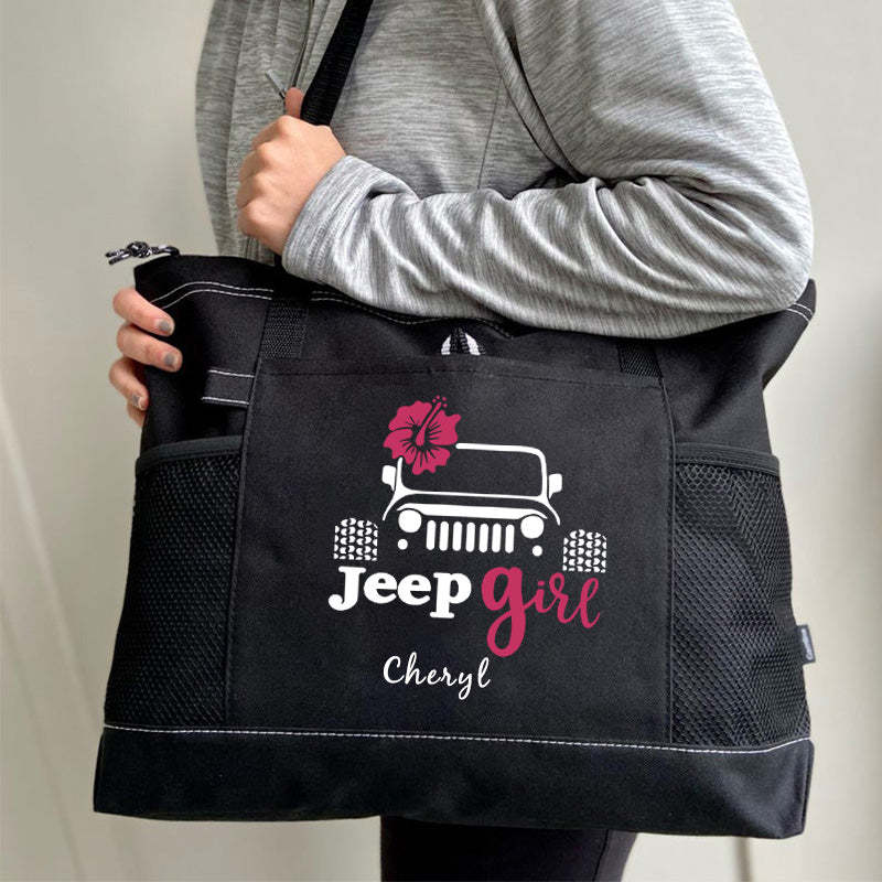 Flower Tote Bag, Jeep girl Personalized Tote Bag, Custom Tote Bag
