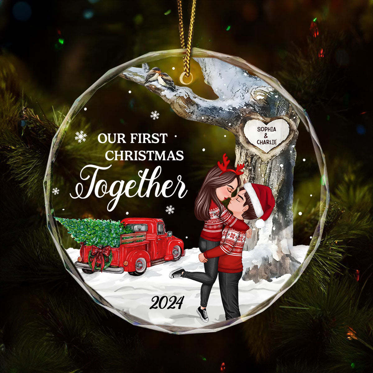 God Gave Me You Couple Hugging Kissing Personalized Crystal Glass Ornament Christmas Gift