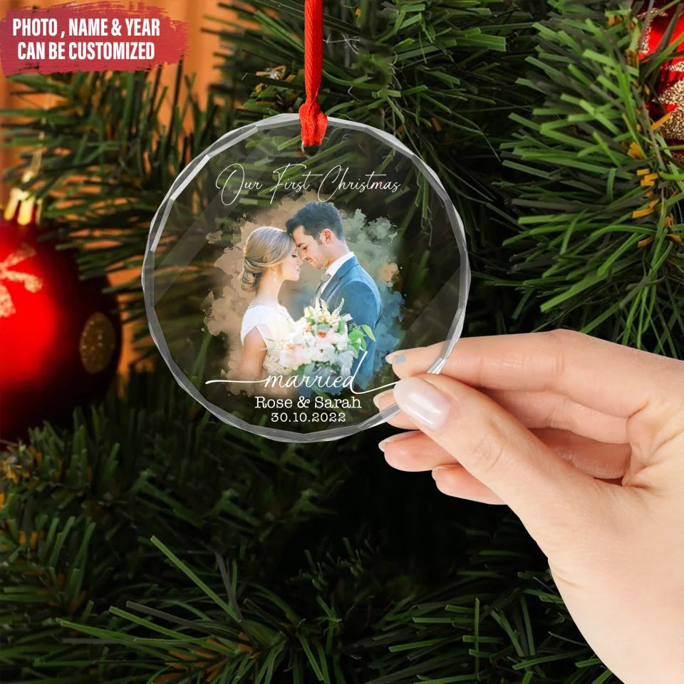 Our First Christmas Married - Personalized Glass Ornament, Christmas Gift For Couples