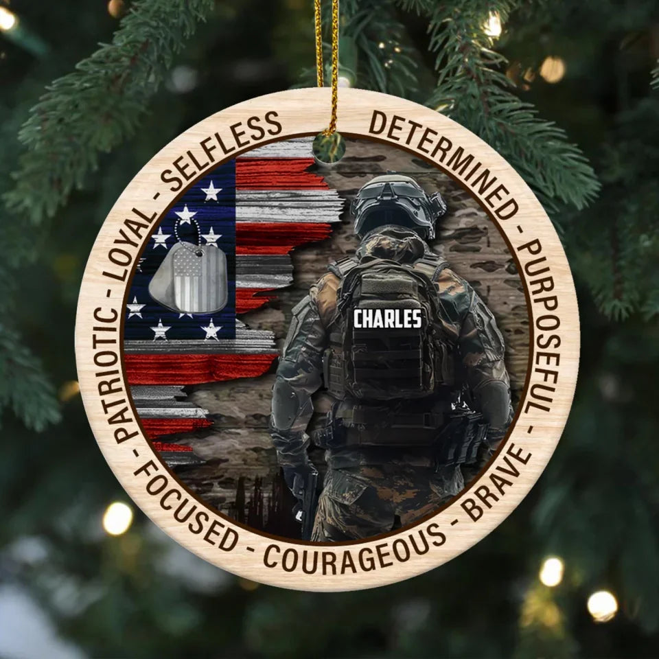 American Soldier - Personalized Ceramic Ornament, Military Ornament, Gift for Dad, Son, Husband