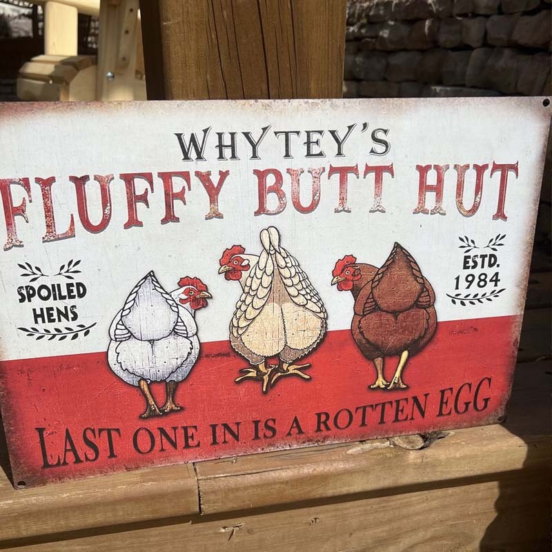 Personalized Chicken Fluffy Butt Hut Nuggets Customized Classic Metal Signs