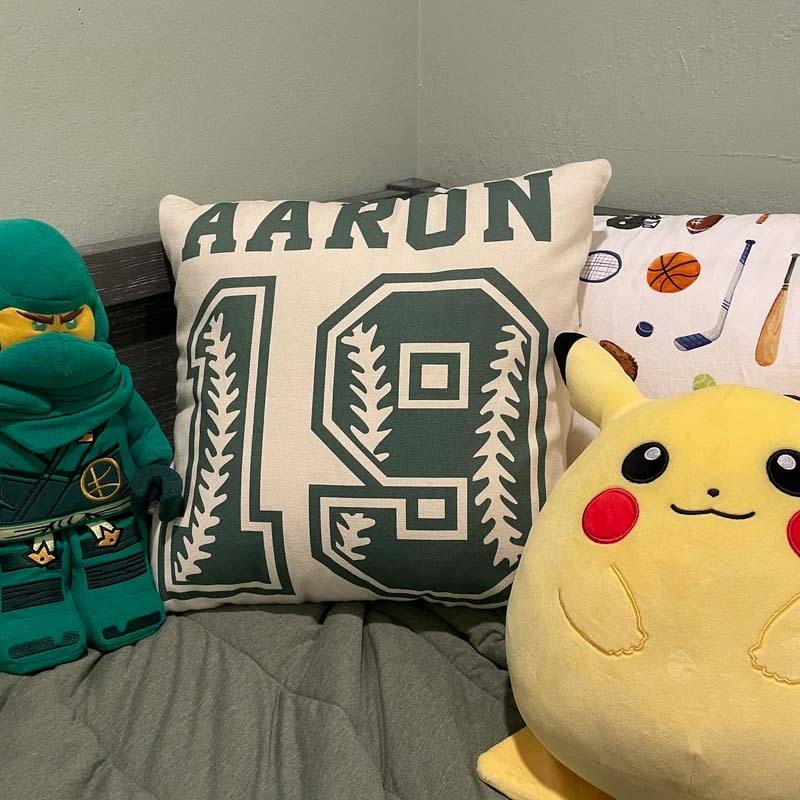 Personalized Sports Throw Pillow Cover Decor w/Number & Name - Baseball Basketball Football Soccer Pillows Case