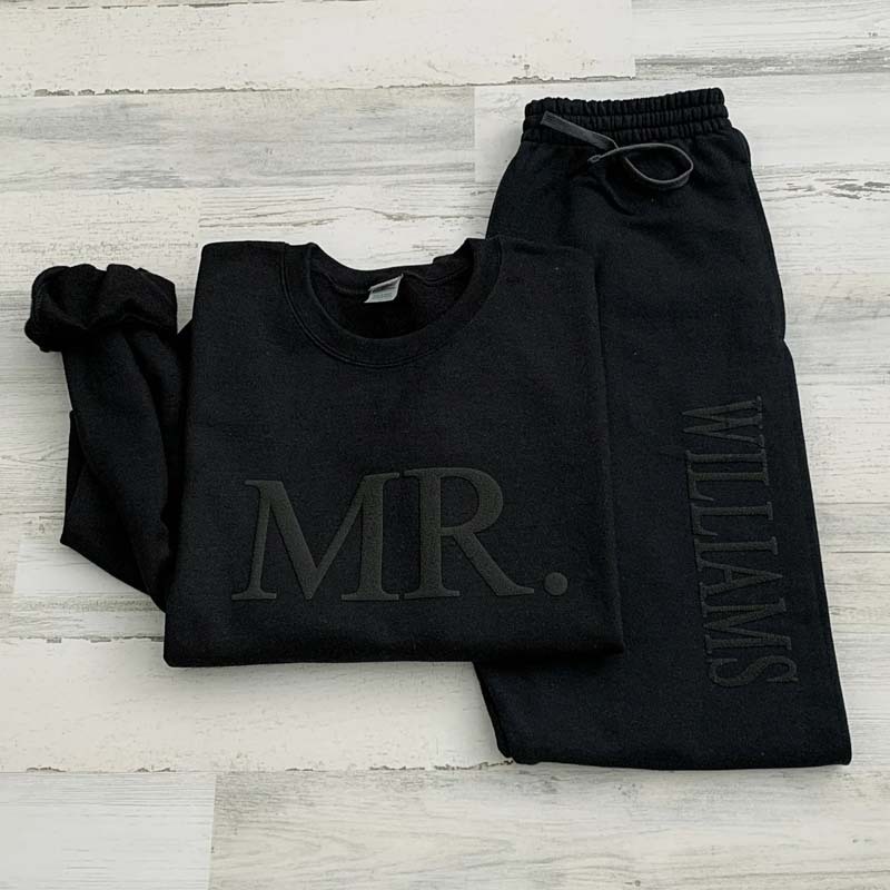 Custom Mr and Mrs Sweatshirts Embossed Mr and Mrs Tracksuit