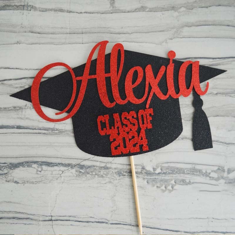 Graduation Cap Glitter Cake Topper - 2025 Grad Personalized Congrats Cake Topper Graduation Party Decor