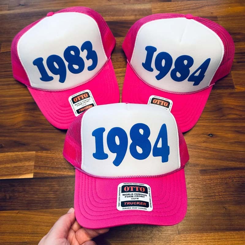 Custom Puff Birth Year Trucker Hats, Birthday Year Trucker Caps,Custom Player Number Trucker Hat