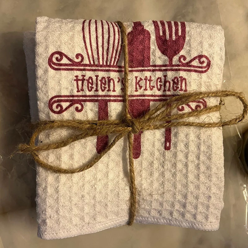 Dish Towel with Kitchen Utensils and Name, Custom Tea Towel, Kitchen Decor