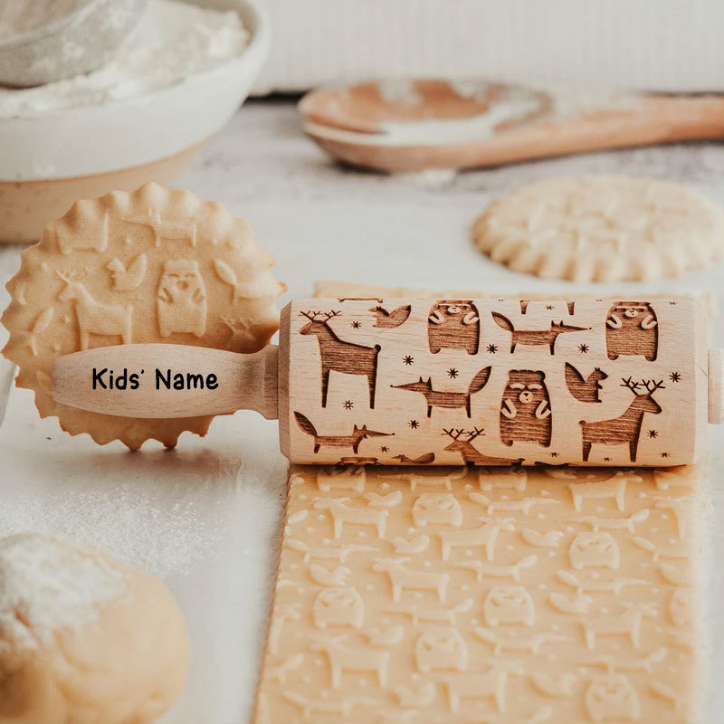 Custom Engraved Kids Rolling Pin, Christmas gift, Cookie Stamp