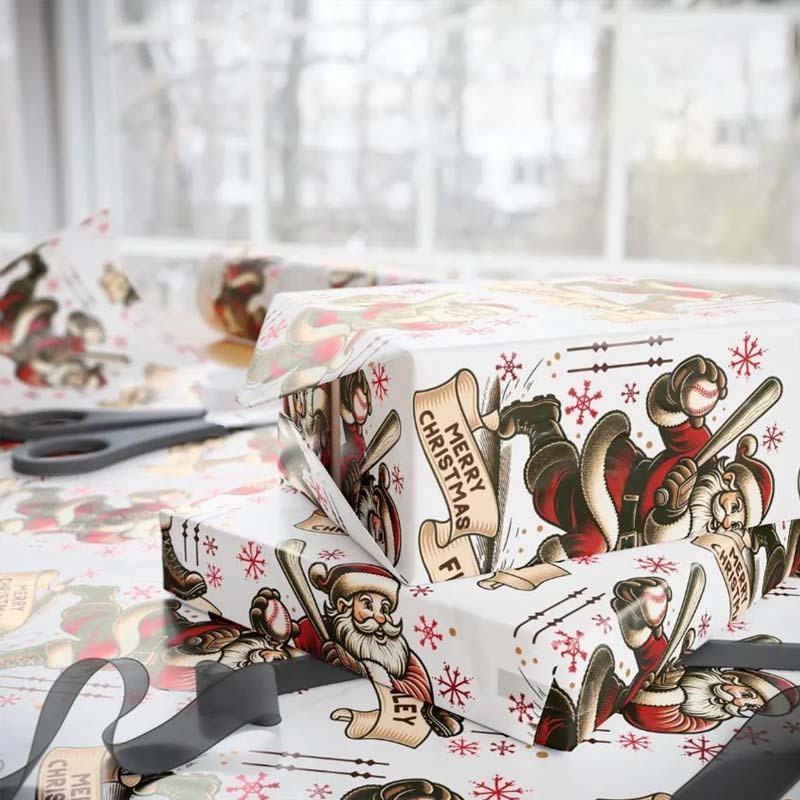 Personalized Baseball Fan Christmas Wrapping Paper For Baseball Lovers Christmas Wrap For Sports Fan