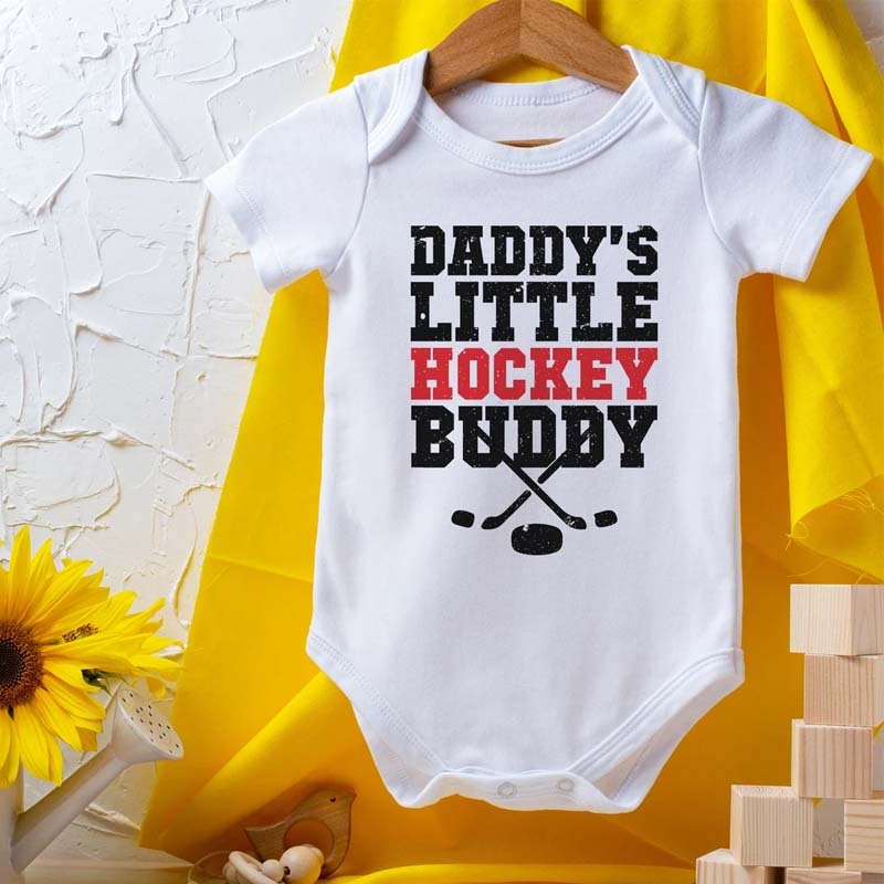Custom Hockey Baby Bodysuit - "Daddy's Little Hockey Buddy" Personalized Baby Outfit