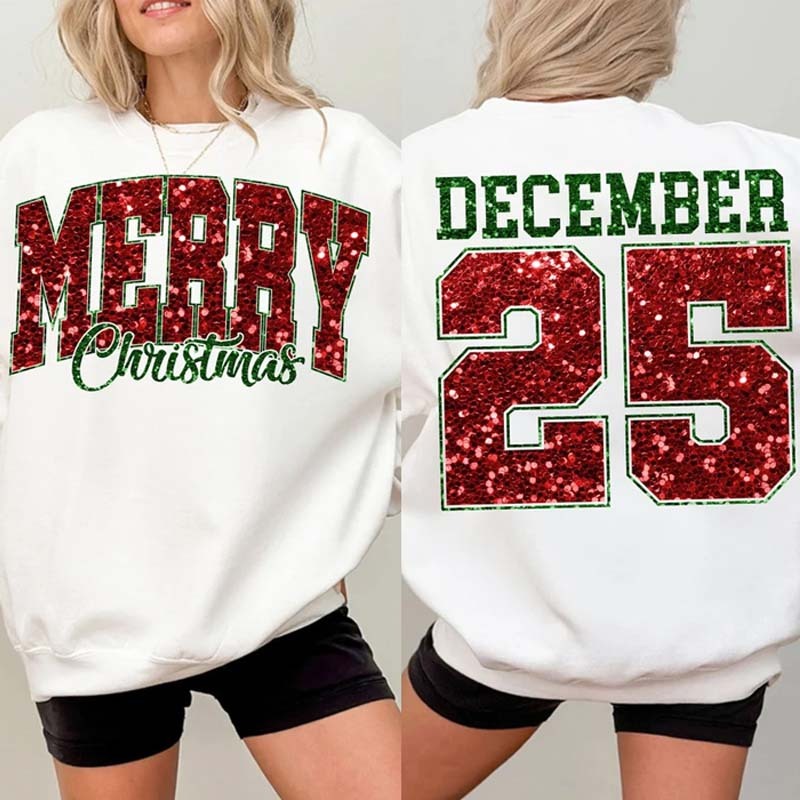 Christmas Glitter Design Sweatshirt Custom Name and Number