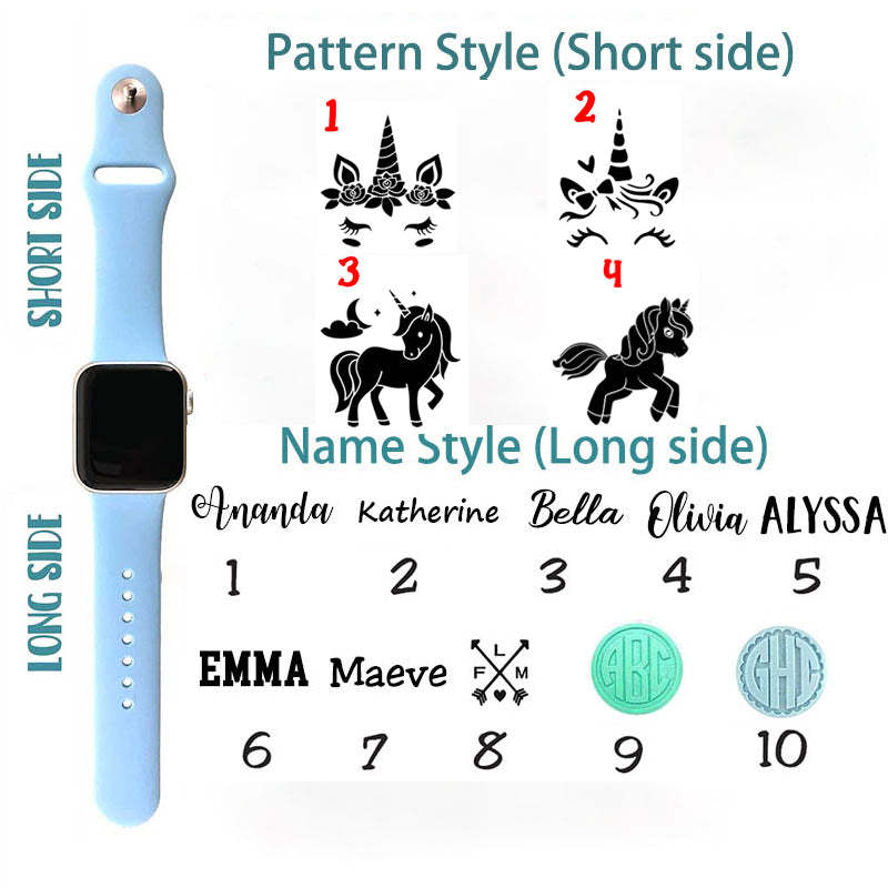 Unicorn girl watch band ,Engraved sport silicone Personalized Watch Band for Apple and Samsung