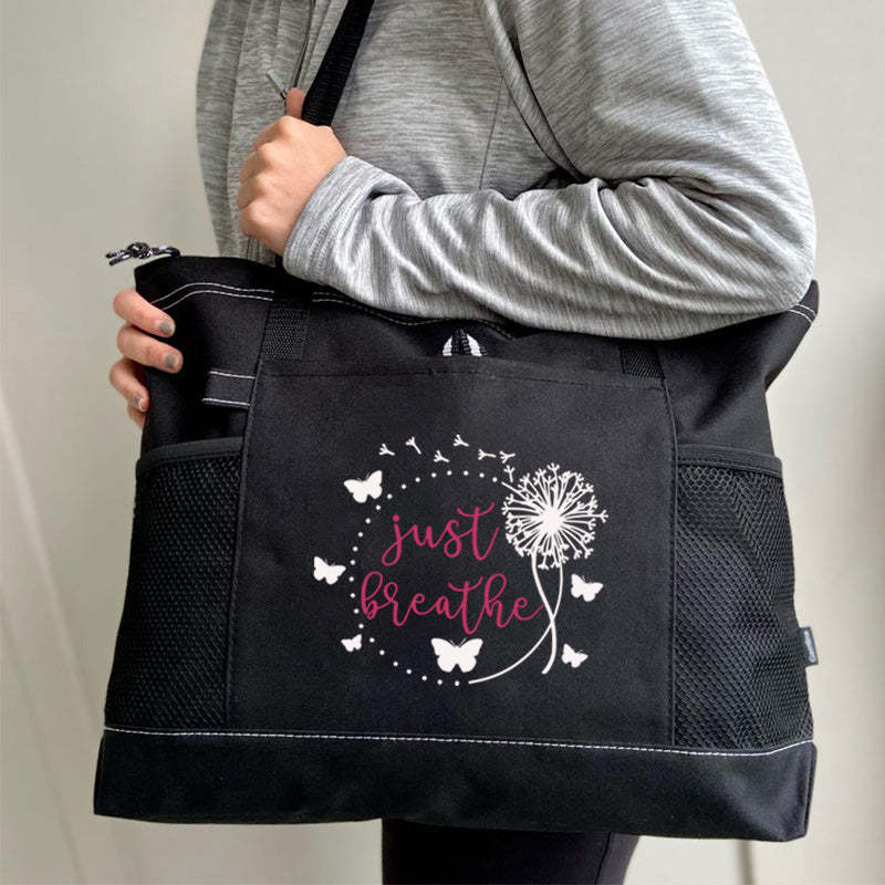 Just Breath with Butterflies Tote Bag