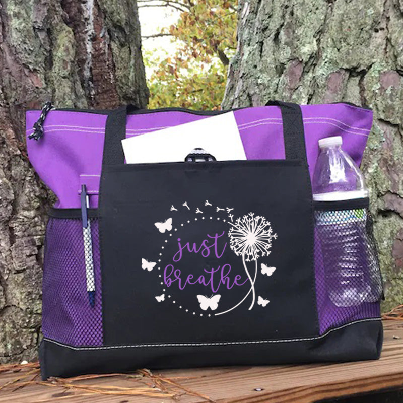 Just Breath with Butterflies Tote Bag