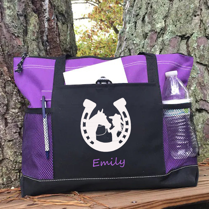 Girl Kissing Horse Tote Bag