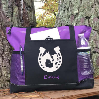 Girl Kissing Horse Tote Bag