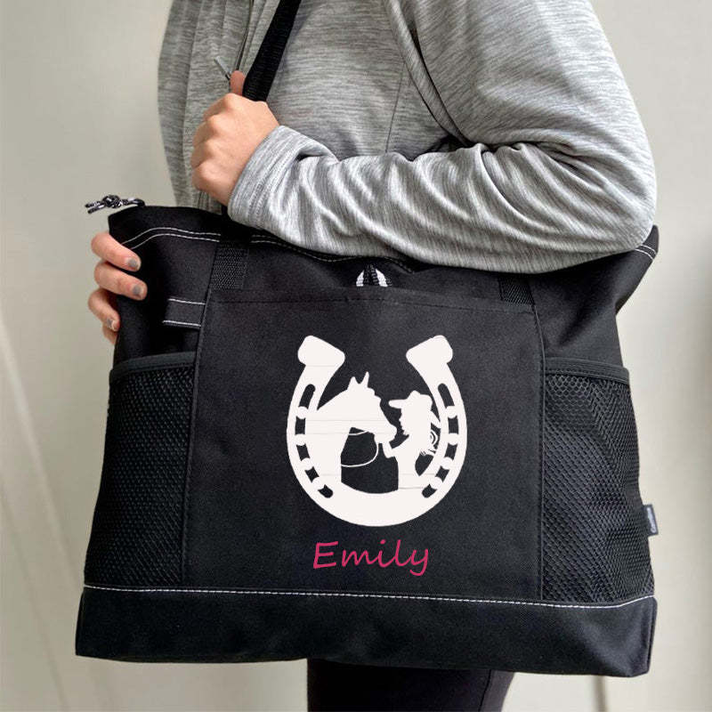 Girl Kissing Horse Tote Bag